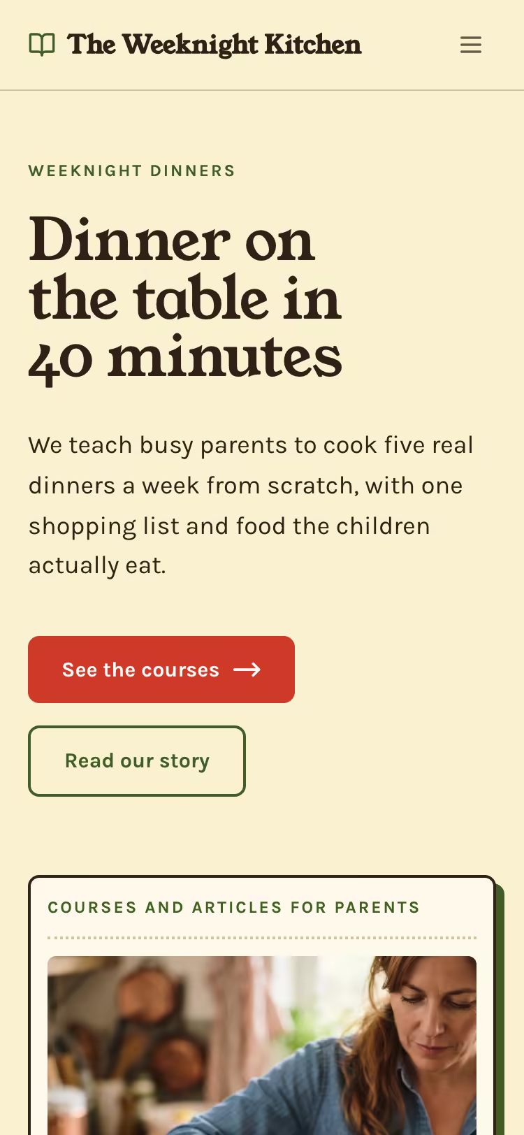 Phone preview of a creator site in the Tavola look