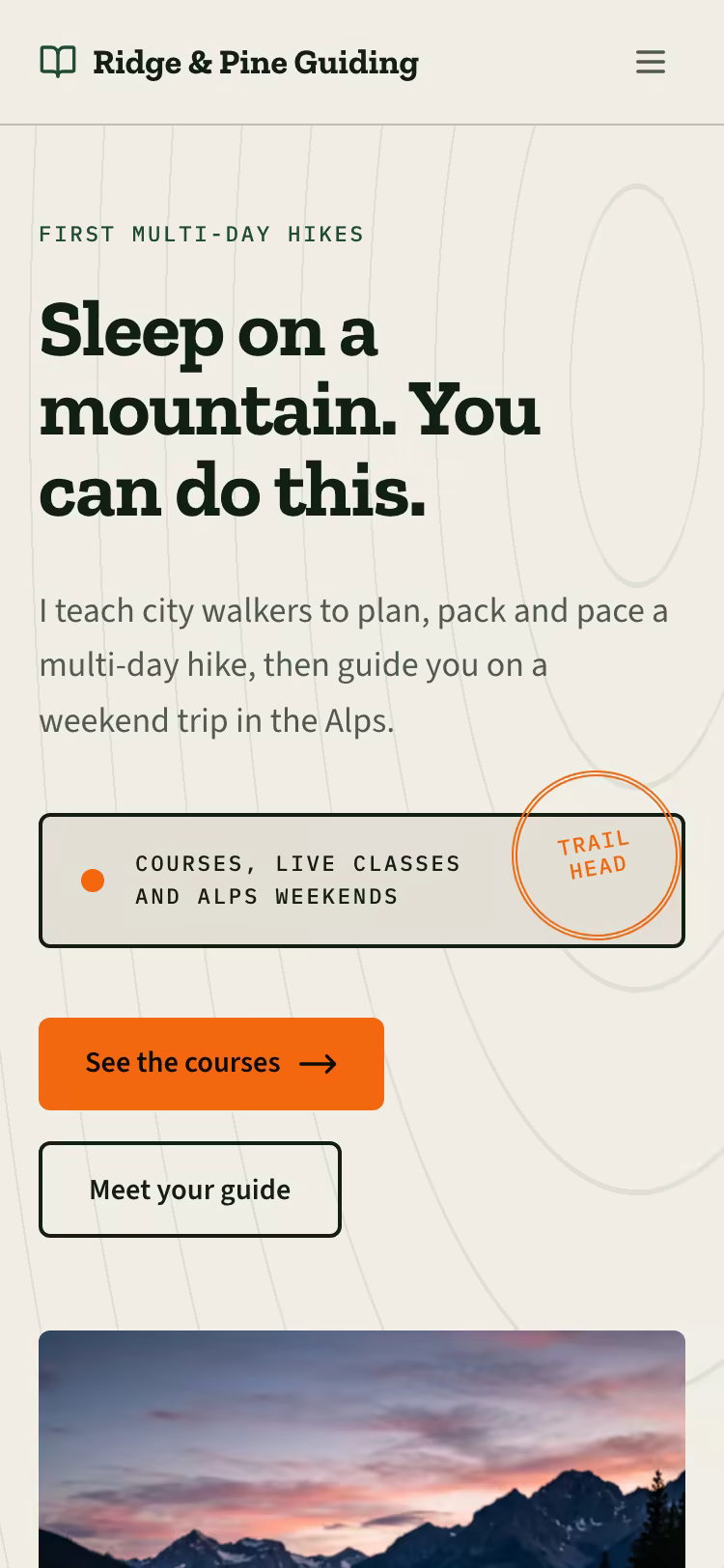 Phone preview of a creator site in the Trail look