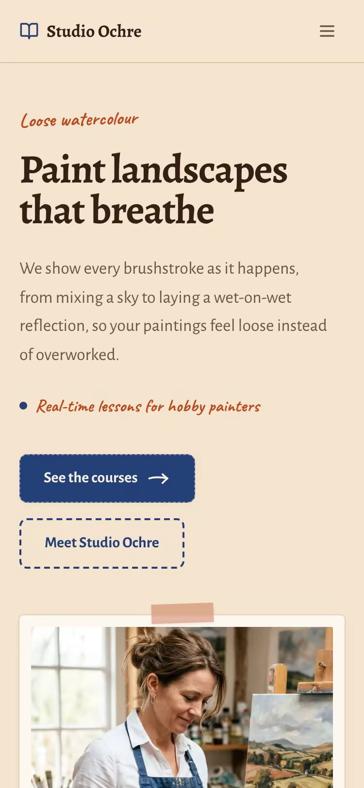 Phone preview of a creator site in the Workshop look